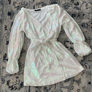 White Sequin Boohoo Dress